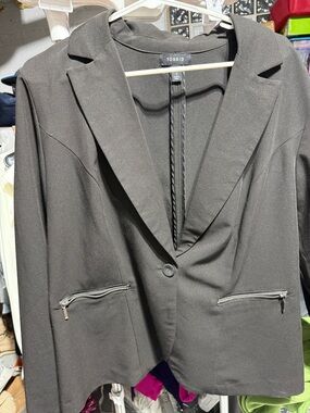 Torrid Black Single-Button Blazer with Zip Pocket Accents